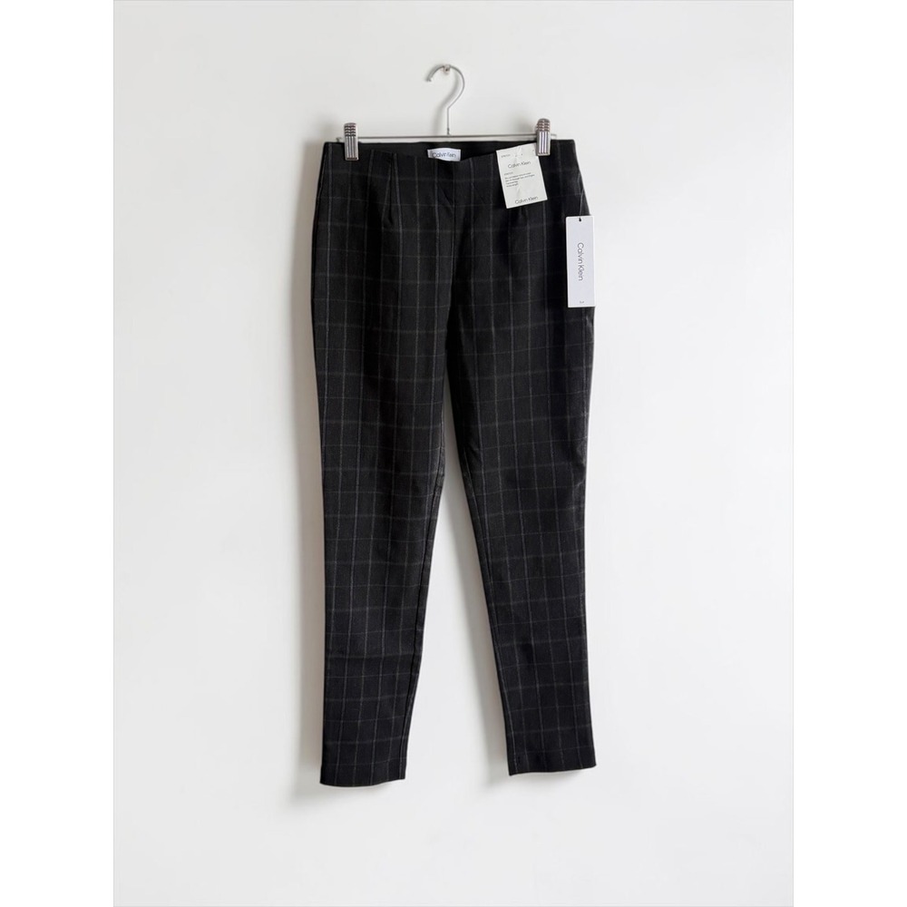 Calvin Klein Womens Grey Windowpane Plaid Stretch Tapered Ankle Pants Size 4 NWT